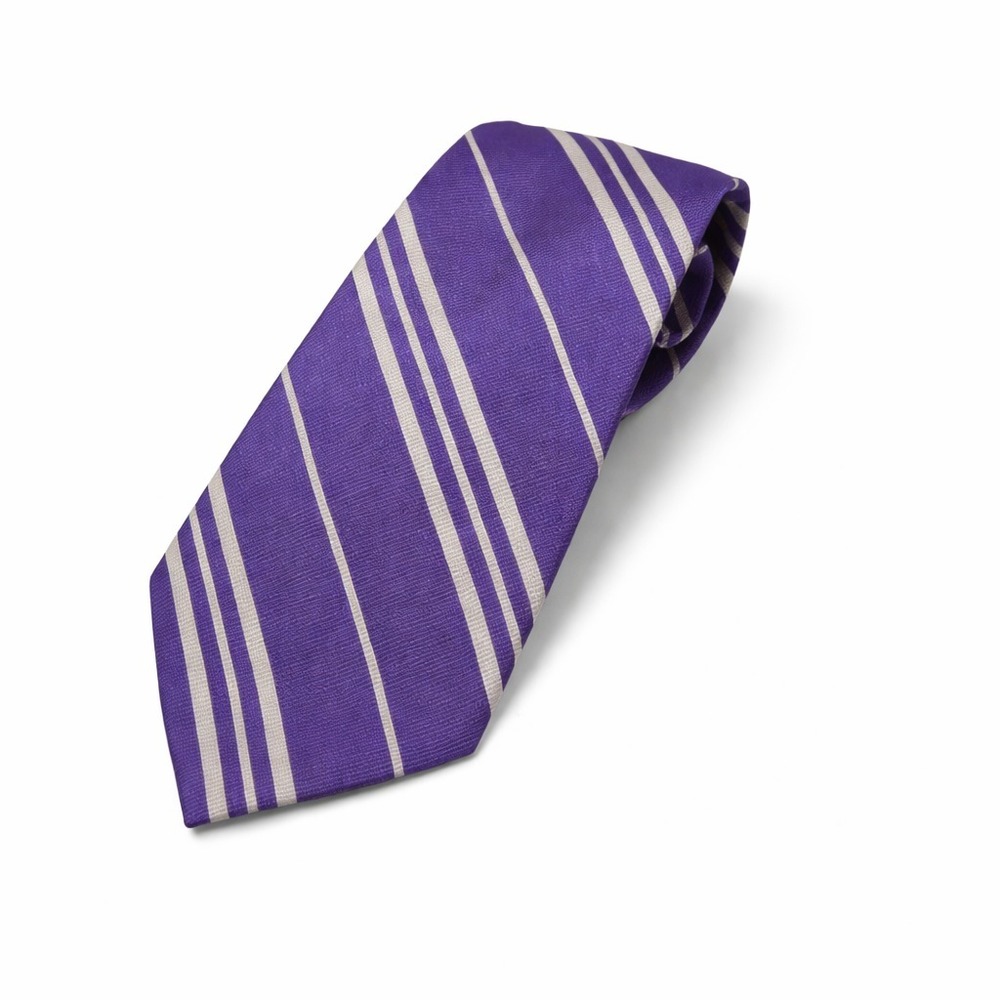 Lauren Ralph Lauren Mens Tie Purple White Striped 60" Classic Silk Necktie